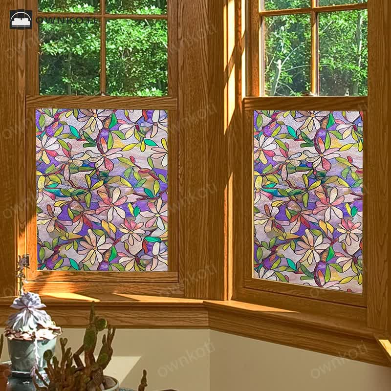 Stained Floral Static Window Privacy Film