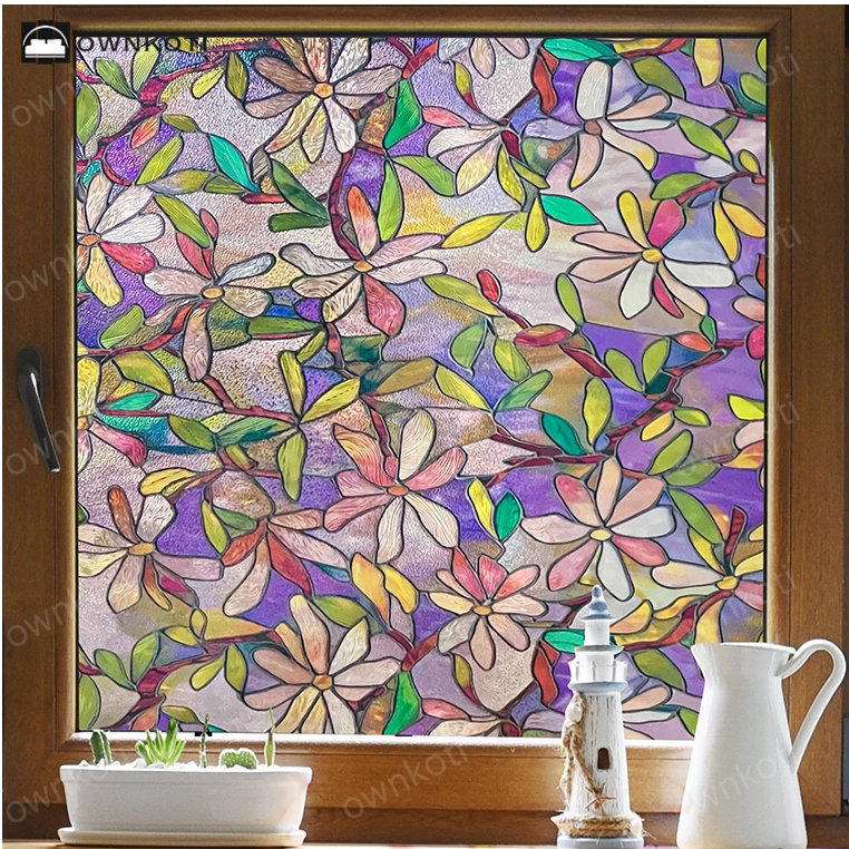 Stained Floral Static Window Privacy Film