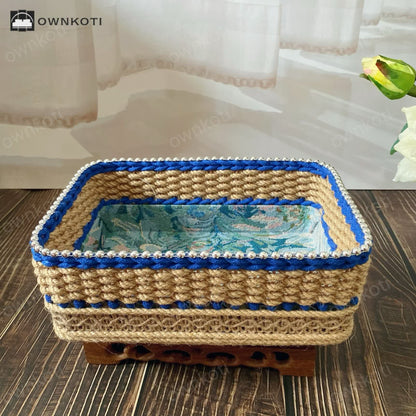 Vintage Floral Hand-woven Tabletop Storage Basket