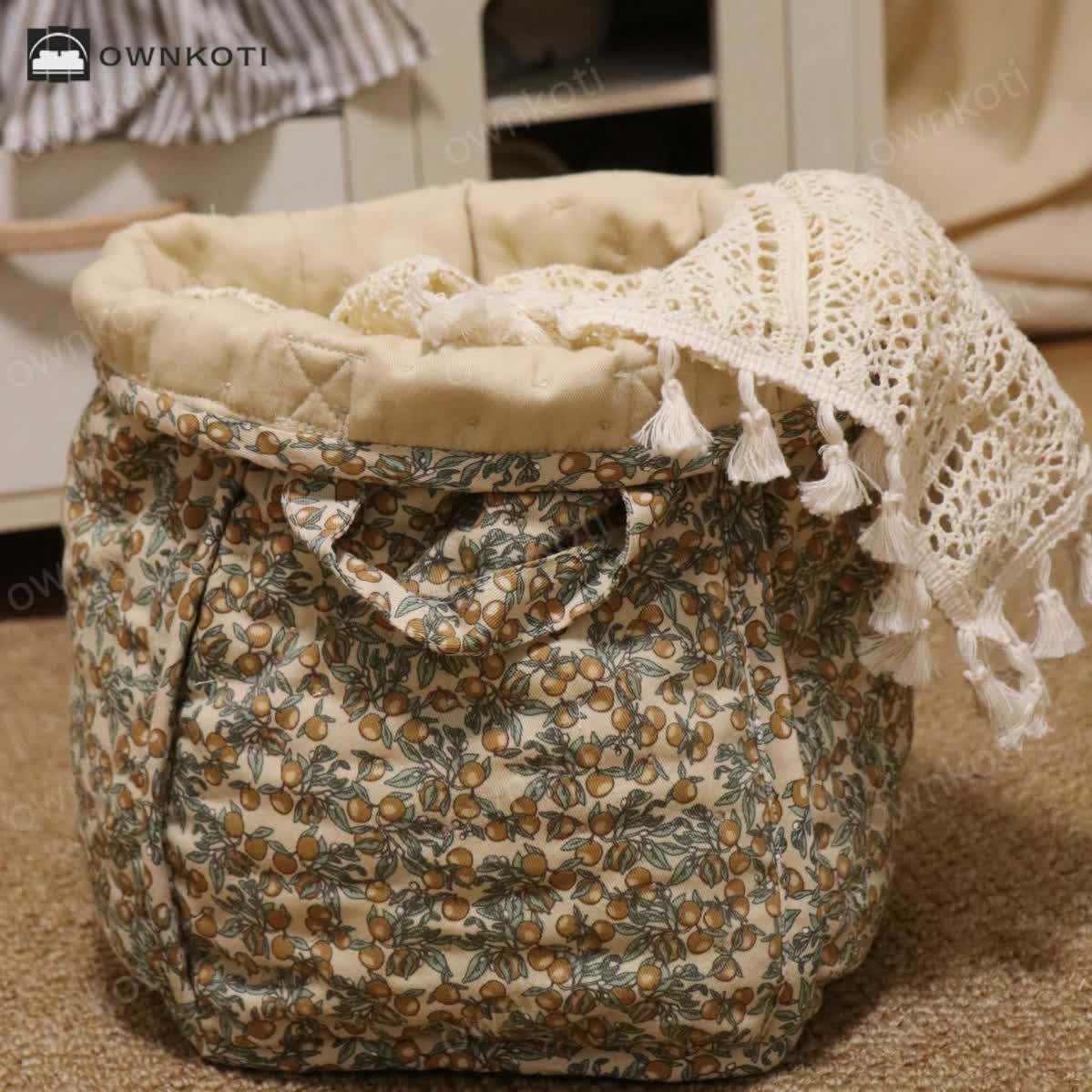 Pure Cotton Floral Storage Basket with Handles