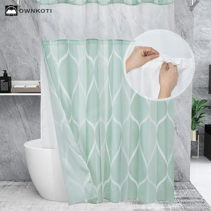 Hookless Waterproof Marble Pattern Shower Curtain