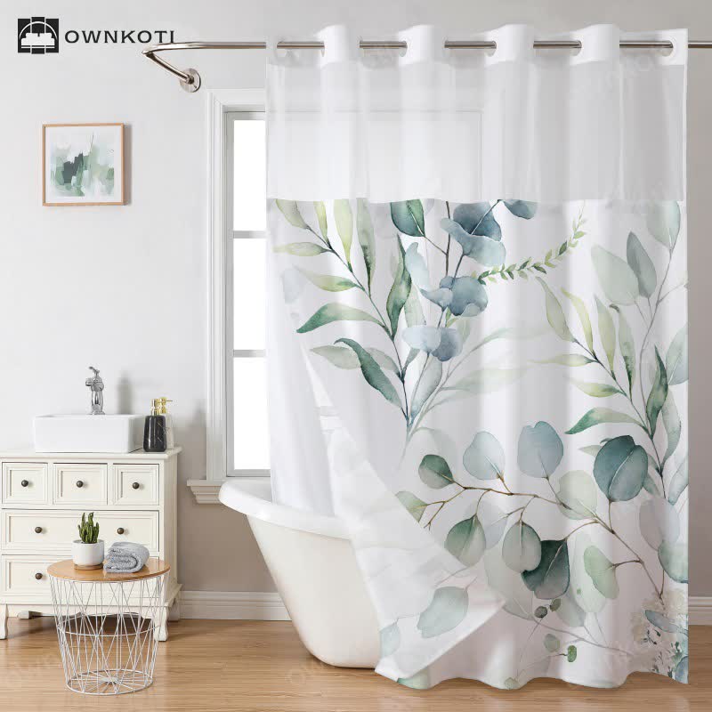 Hookless Waterproof Refresh Leaf Shower Curtain