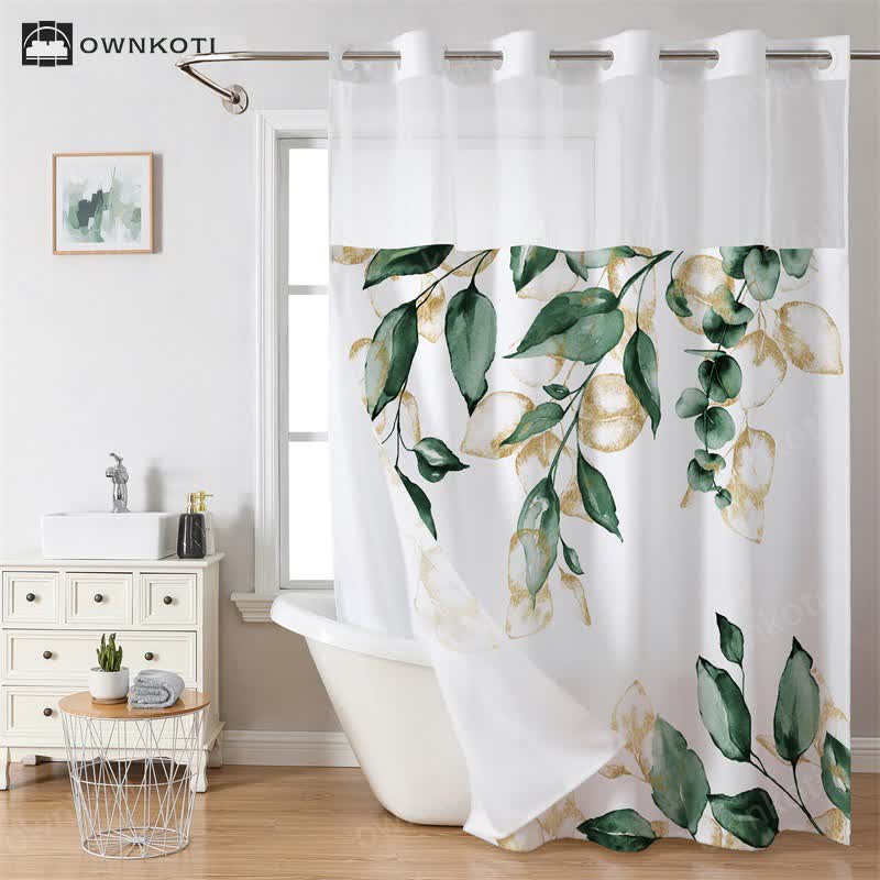 Hookless Waterproof Refresh Leaf Shower Curtain