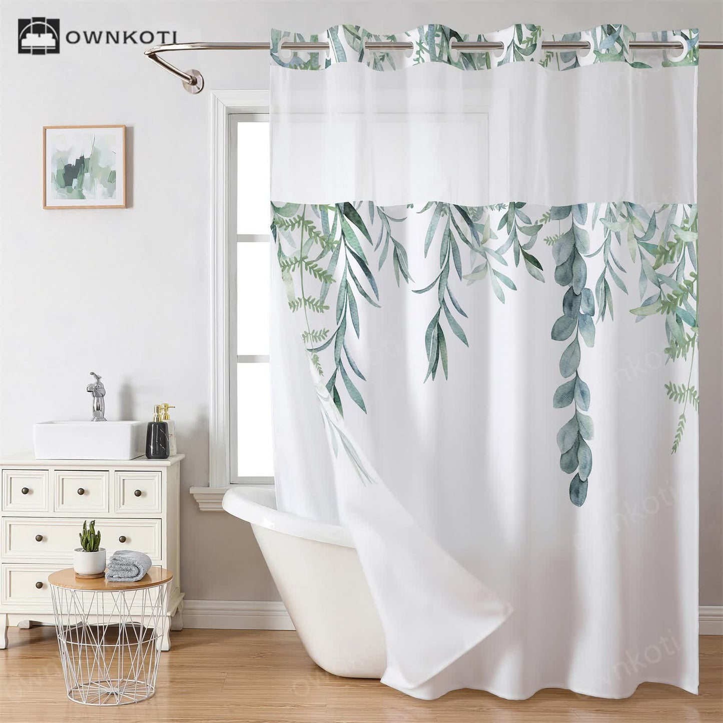 Hookless Waterproof Refresh Leaf Shower Curtain