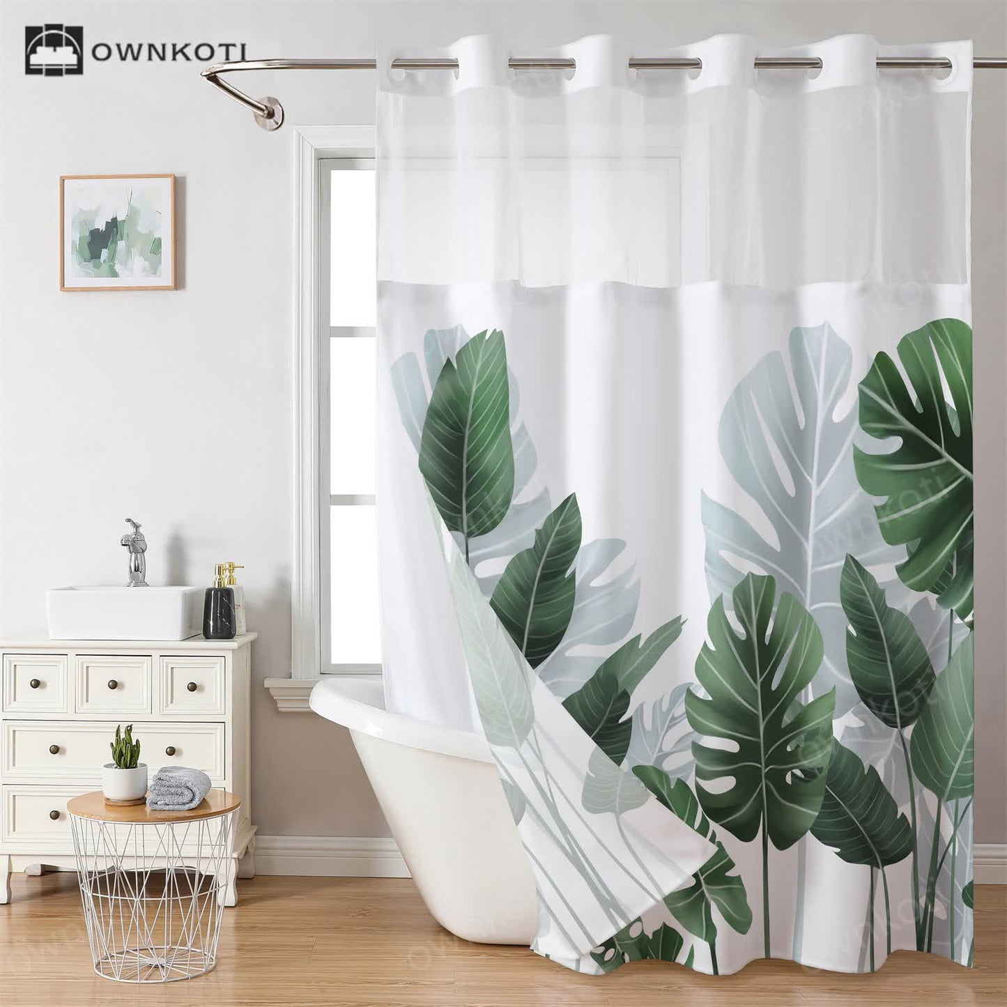 Hookless Waterproof Refresh Leaf Shower Curtain