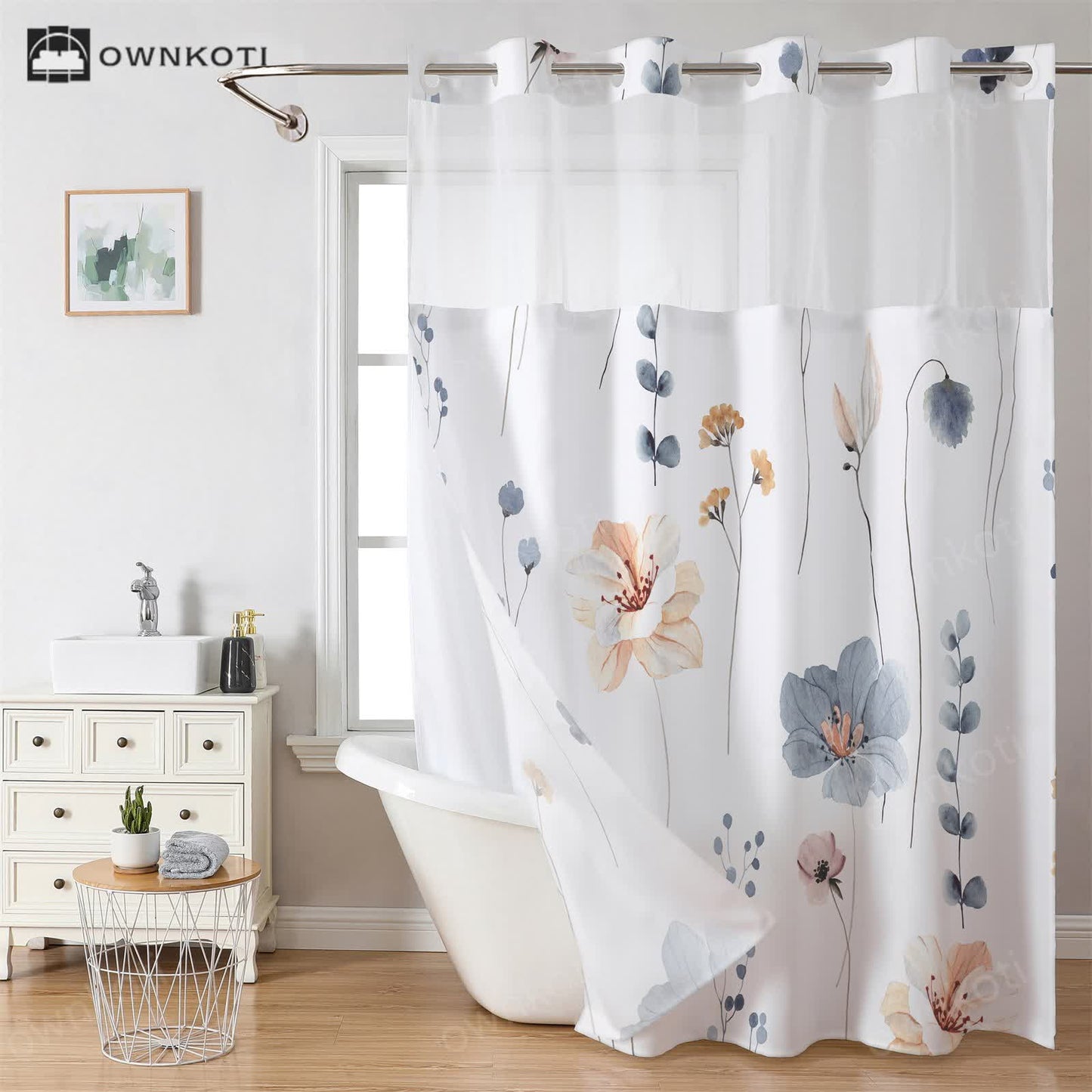 Pastoral Hookless Waterproof Shower Curtain