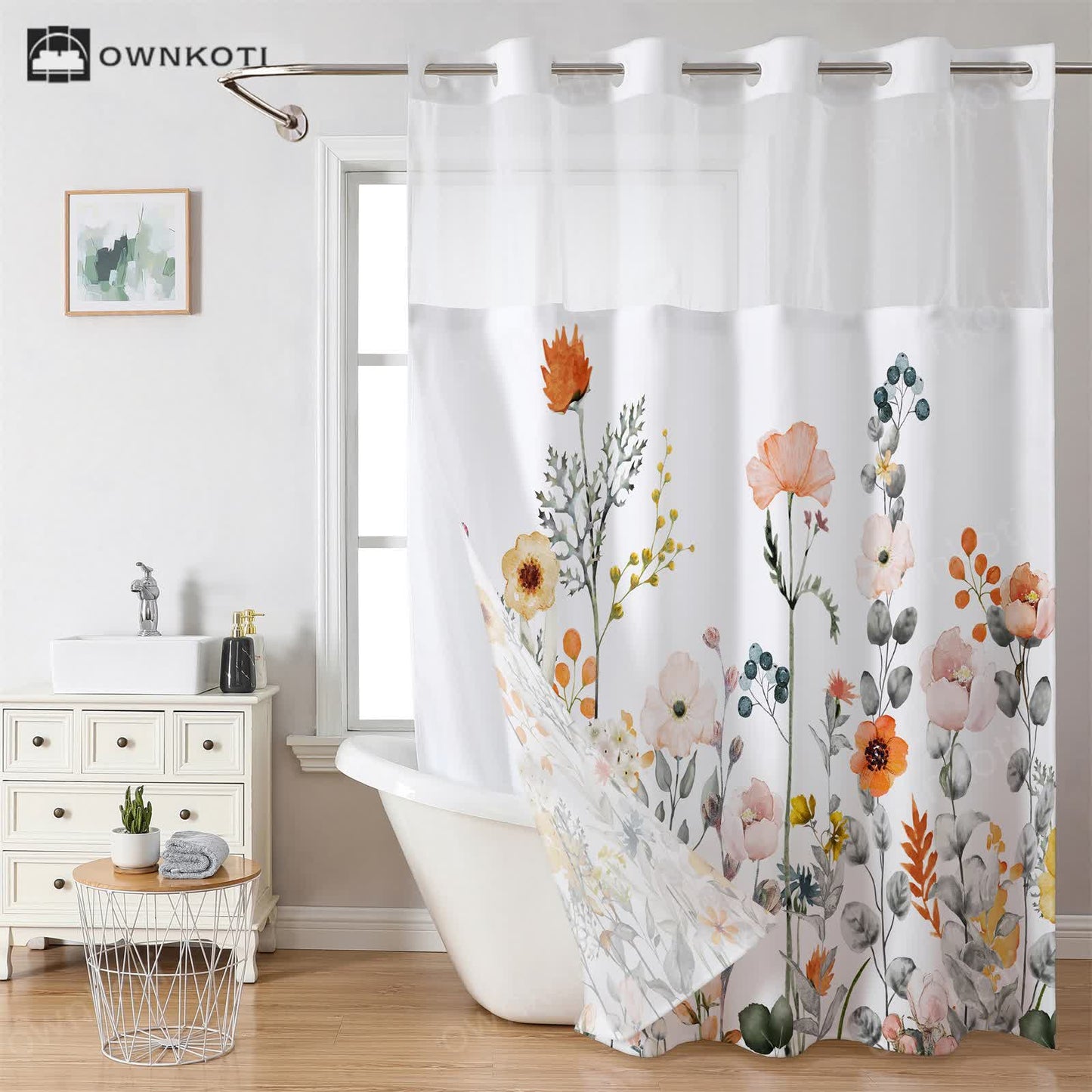 Pastoral Hookless Waterproof Shower Curtain