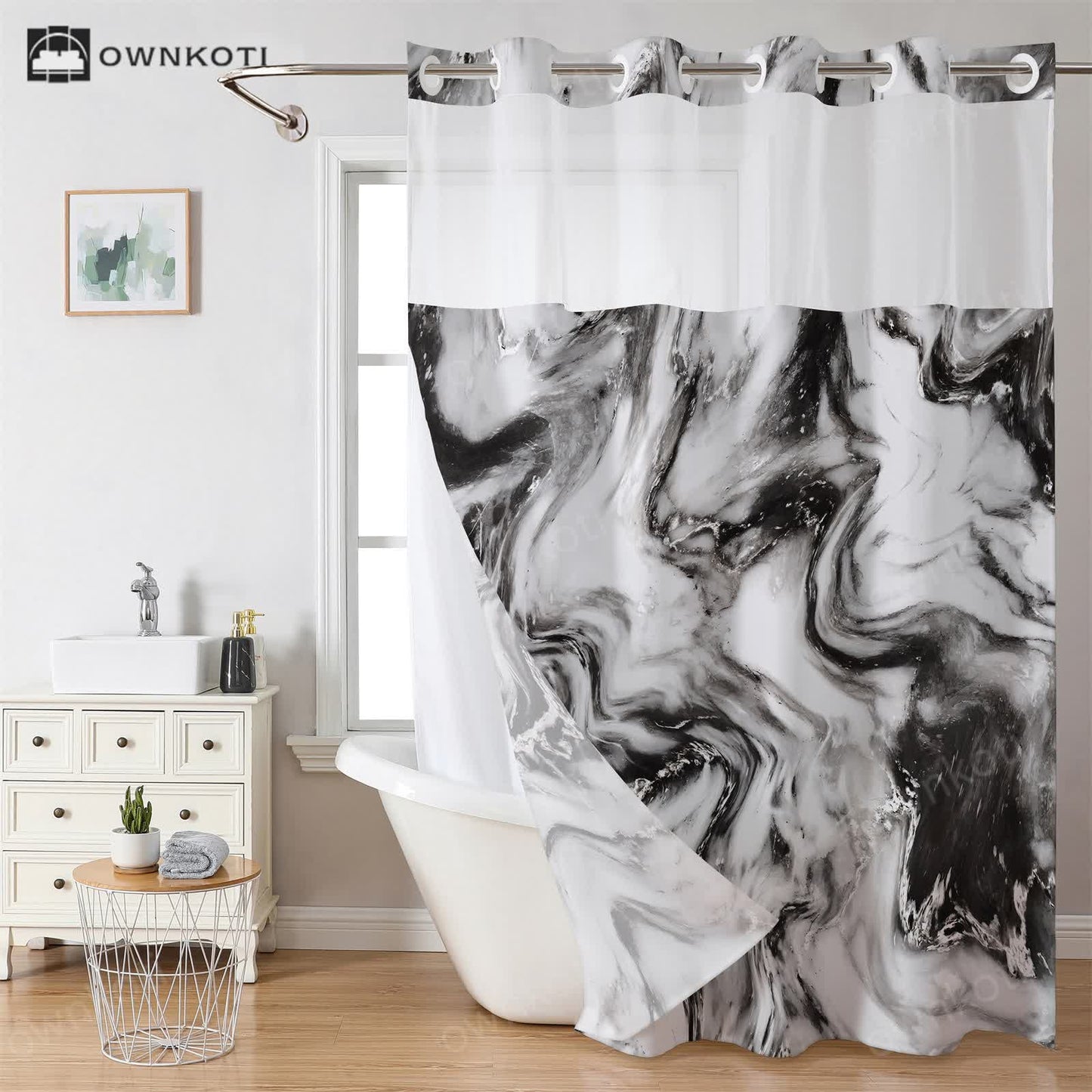 Marble Texture Double Layer Waterproof Shower Curtain