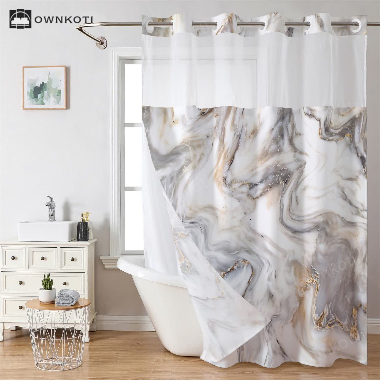 Marble Texture Double Layer Waterproof Shower Curtain