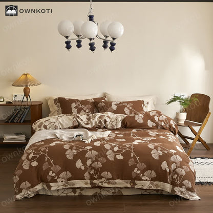 Button Ginkgo Leaf Cotton Gauze Bedding Set (4PCS)