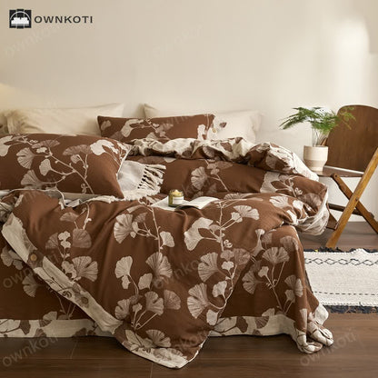 Button Ginkgo Leaf Cotton Gauze Bedding Set (4PCS)