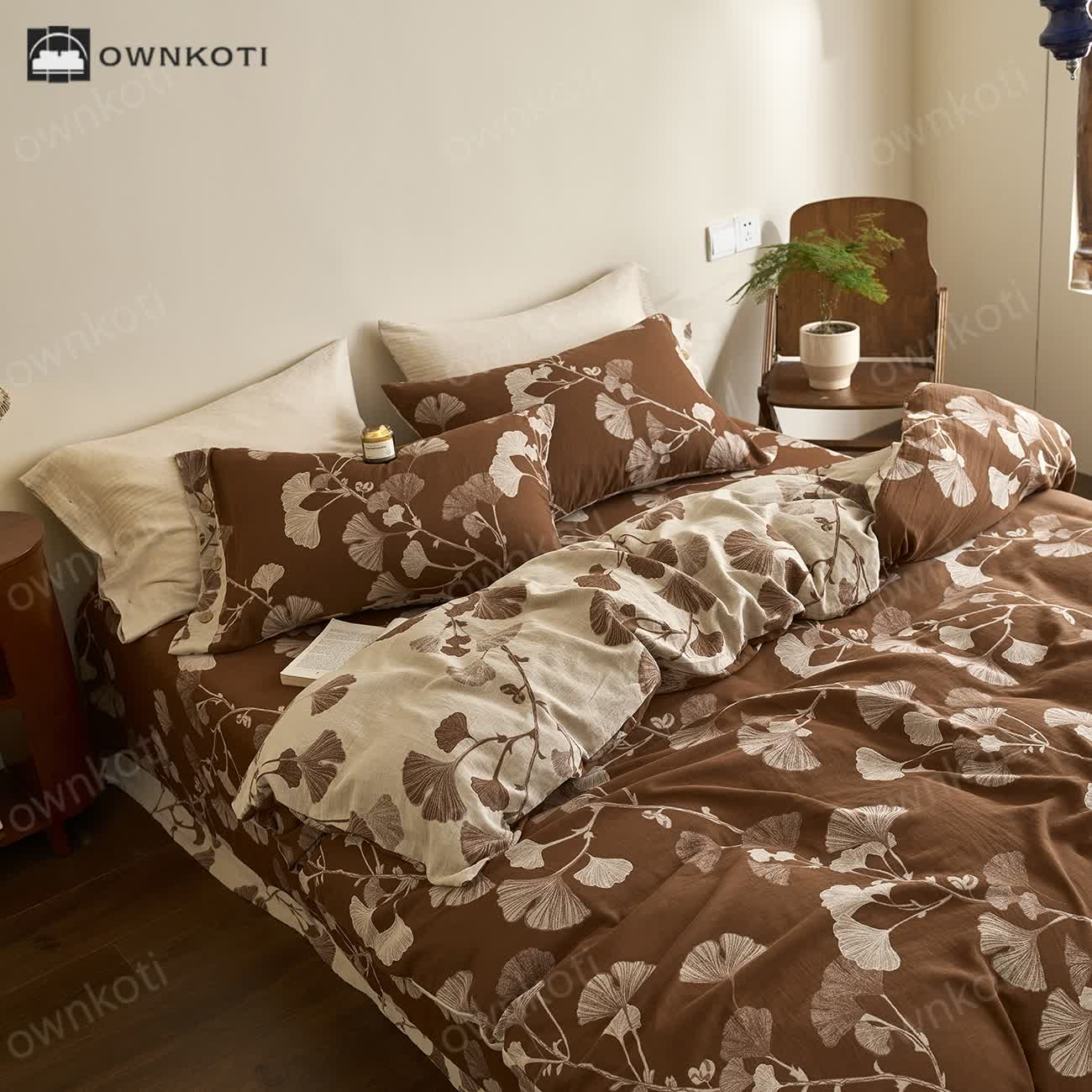 Button Ginkgo Leaf Cotton Gauze Bedding Set (4PCS)