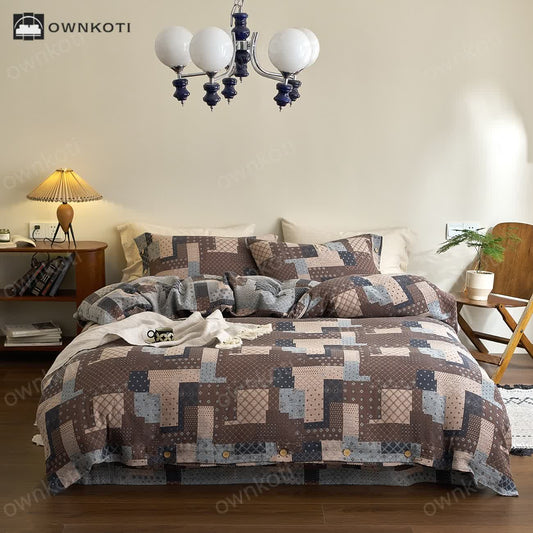 Patchwork Geometric Cotton Gauze Bedding Set (4PCS)