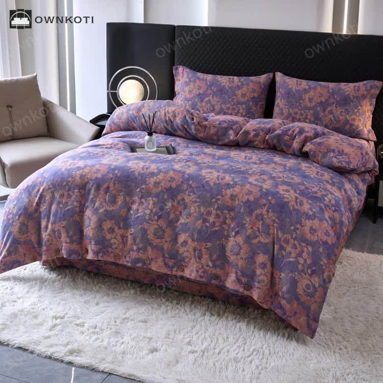 Yarn-dyed Elegant Floral Cotton Gauze Bedding Set (4PCS)