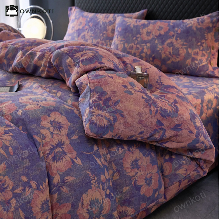 Yarn-dyed Elegant Floral Cotton Gauze Bedding Set (4PCS)