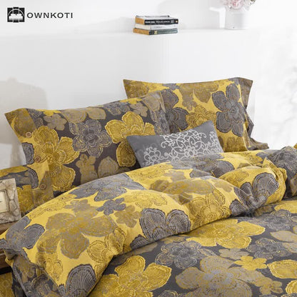 Elegant Floral Cotton Gauze Button Bedding Set (4PCS)