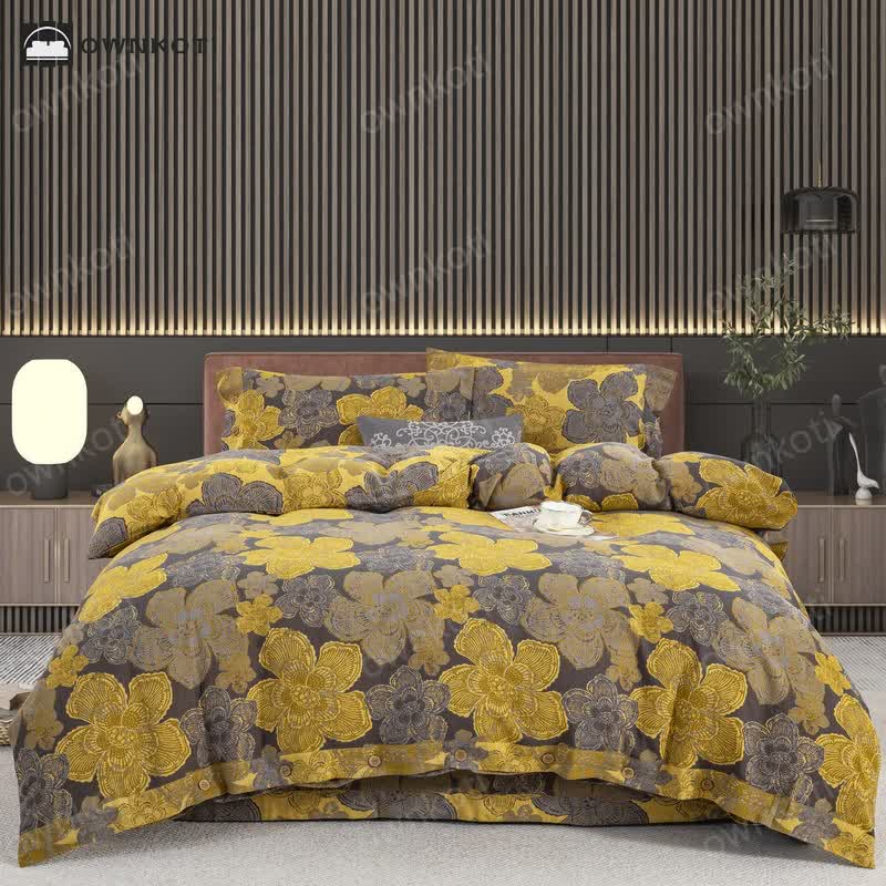 Elegant Floral Cotton Gauze Button Bedding Set (4PCS)