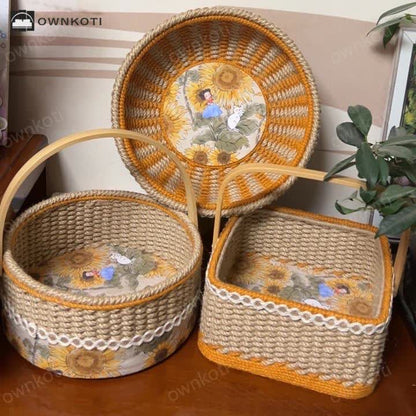 Sunflower Handmade Hemp Rope Storage Basket