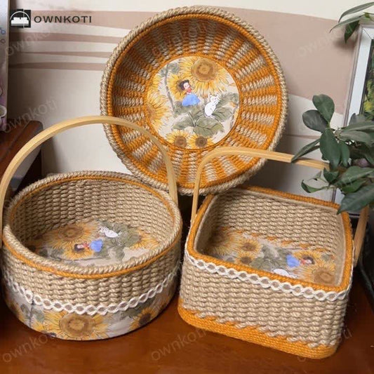 Sunflower Handmade Hemp Rope Storage Basket