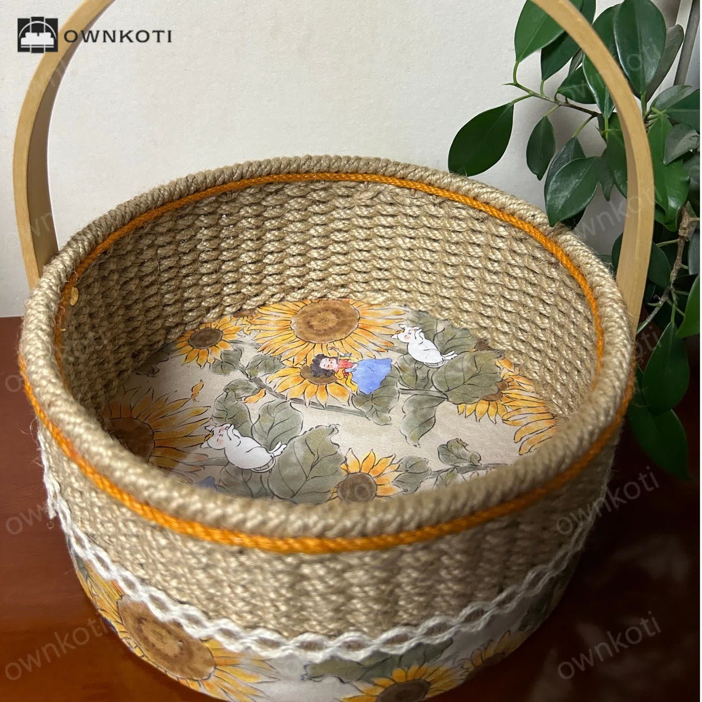 Sunflower Handmade Hemp Rope Storage Basket