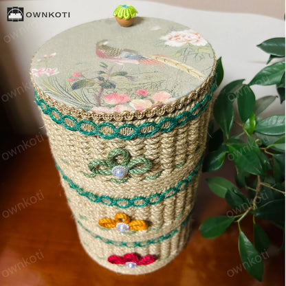 Rural Three-layer Hemp Rope Storage Basket