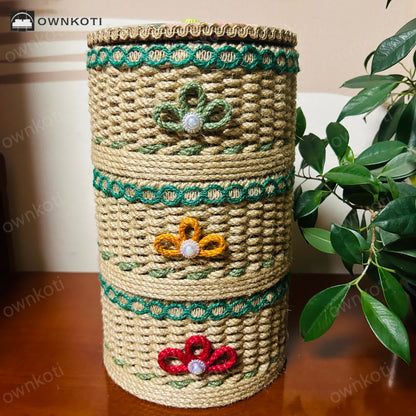 Rural Three-layer Hemp Rope Storage Basket