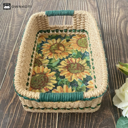 Handmade Rural Sunflower Storage Basket