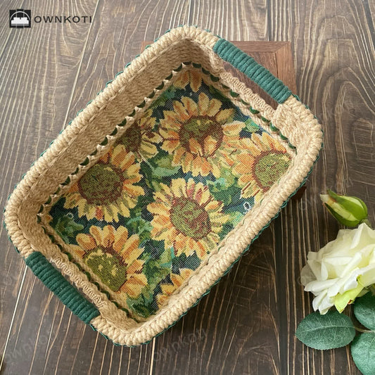 Handmade Rural Sunflower Storage Basket