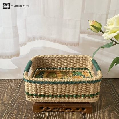 Handmade Rural Sunflower Storage Basket