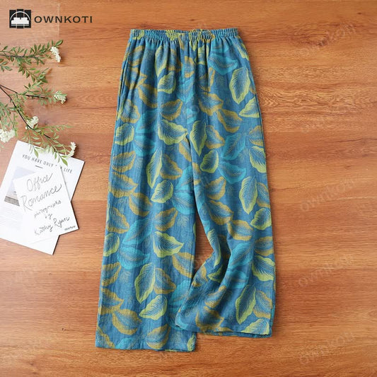 Vintage Leaf Jacquard Cotton Gauze Pajama Pants