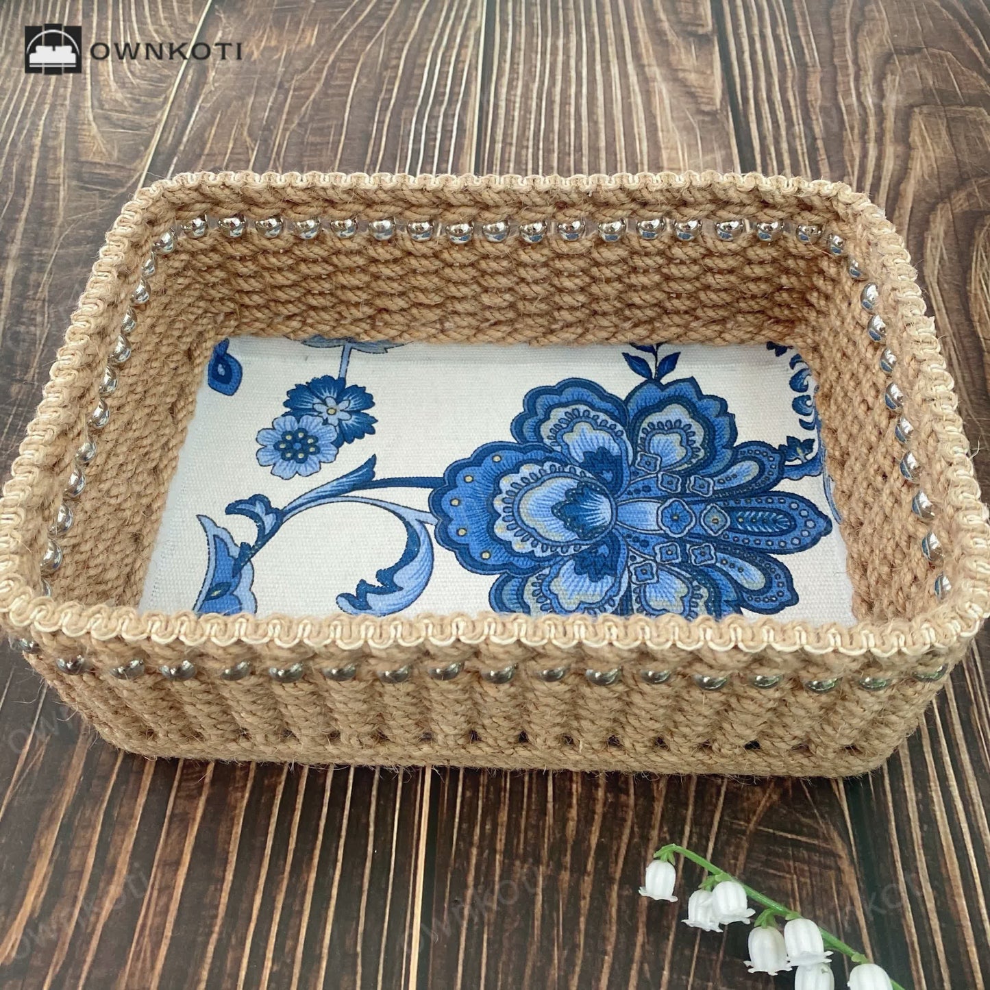 Vintage Floral Handmade Tabletop Storage Basket