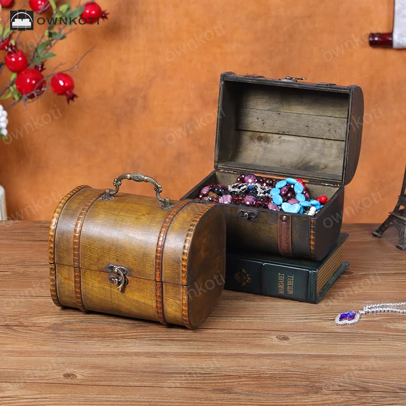 Vintage Wooden Tabletop Storage Box with Handle