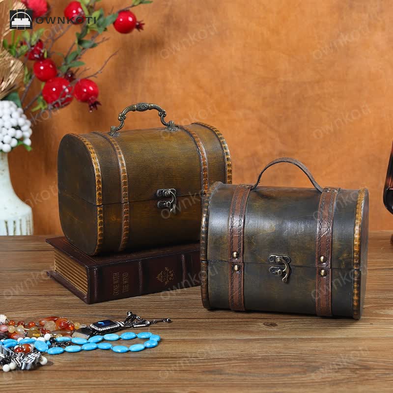 Vintage Wooden Tabletop Storage Box with Handle