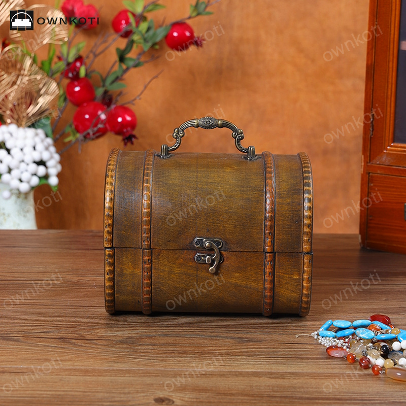 Vintage Wooden Tabletop Storage Box with Handle