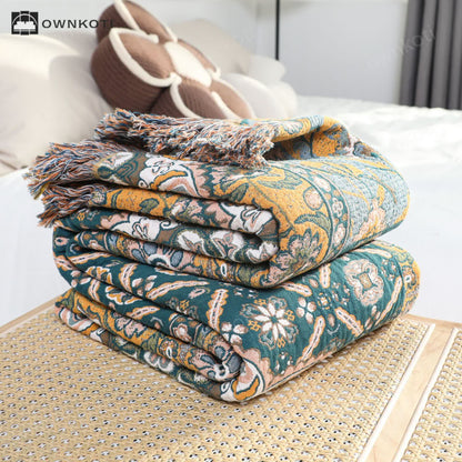 Morocco Cotton Gauze Reversible Tassel Quilt