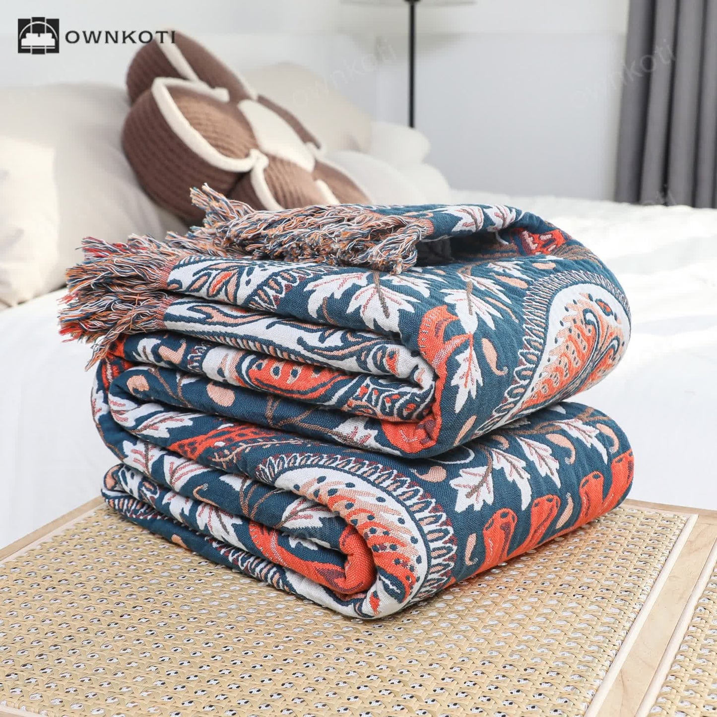 Paisley Elephant Tassel Lightweight Cotton Quilt