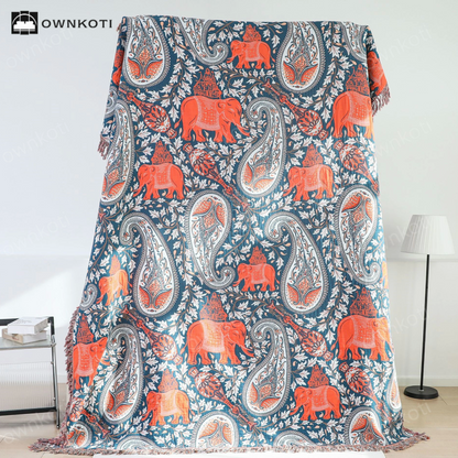 Paisley Elephant Tassel Lightweight Cotton Quilt