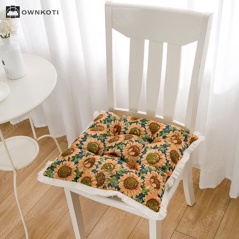 Rural Sunflower Tassel Decorative Floor Cushion