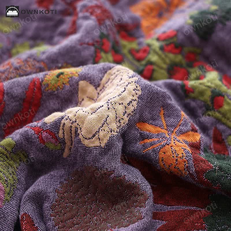 Vintage Floral Tassel Cotton Gauze Quilt