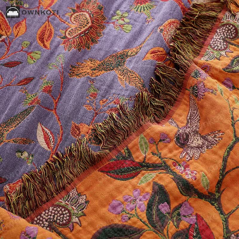 Vintage Floral Tassel Cotton Gauze Quilt