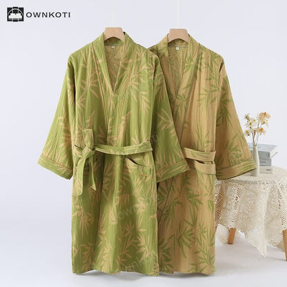 Neutral Style Jacquard Bamboo Cotton Bathrobe