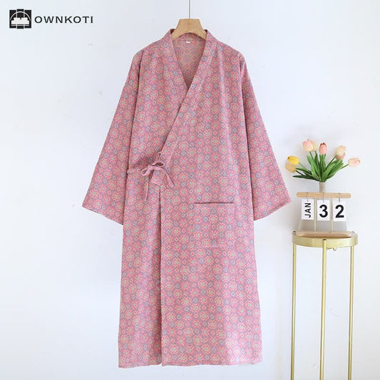 Geometric Kimono Cotton Gauze Bathrobe