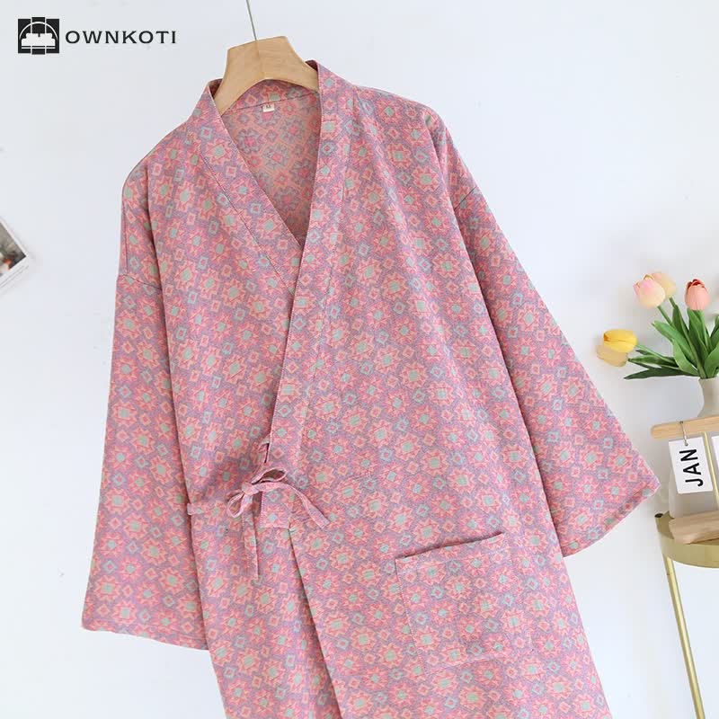 Geometric Kimono Cotton Gauze Bathrobe