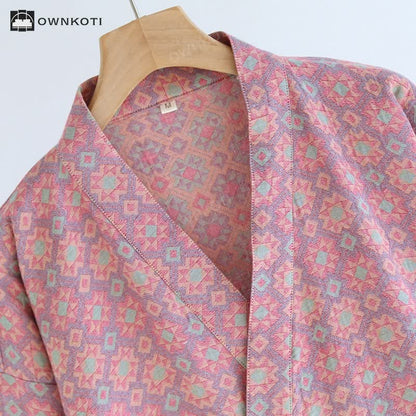 Geometric Kimono Cotton Gauze Bathrobe