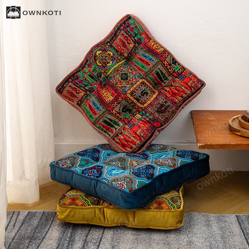 Moroccan Floor Chair Cushion With Tie Straps