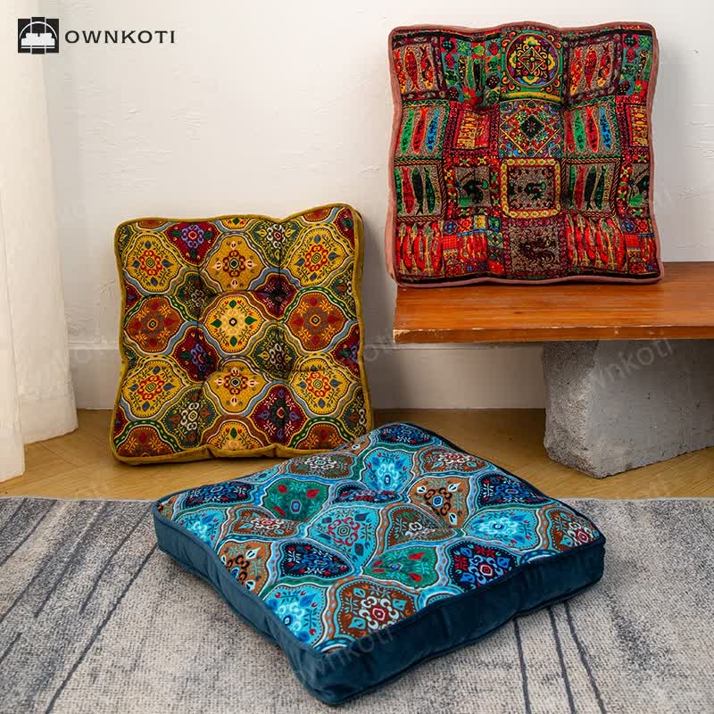 Moroccan Floor Chair Cushion With Tie Straps