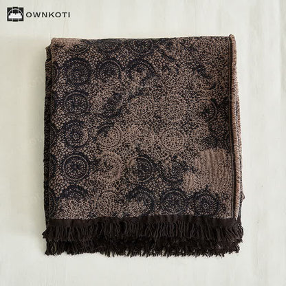 Vintage Yarn-dyed Lace Pattern Cotton Blanket