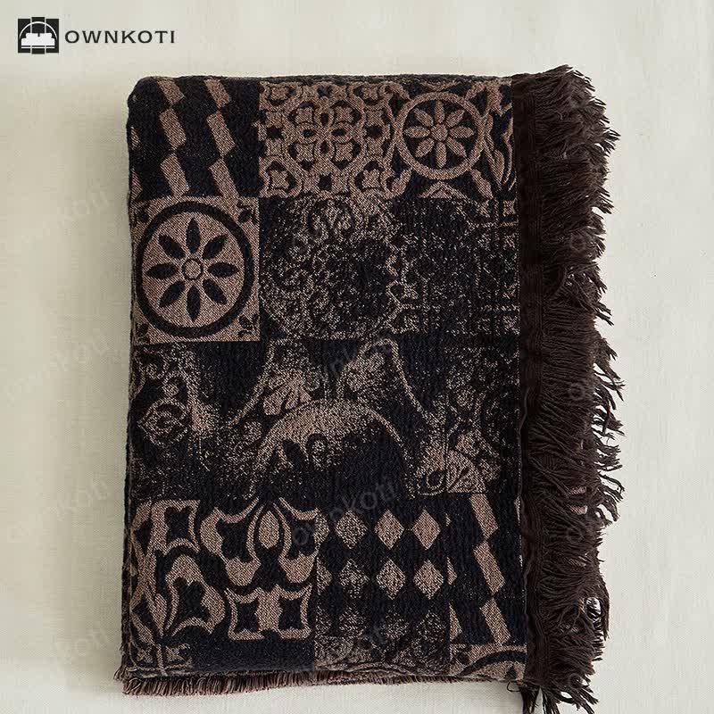 Vintage Luxury Yarn-dyed Pattern Cotton Shawl Blanket