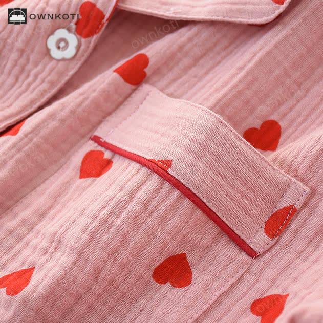 Jacquard Heart Cotton Gauze Nightwear Set