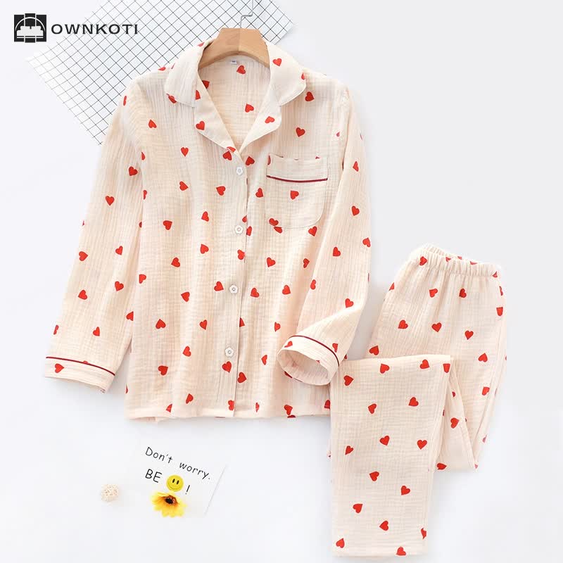 Jacquard Heart Cotton Gauze Nightwear Set